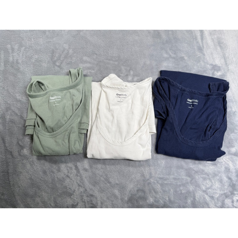 Gap Body Forever Favorite Tank Top Women L Multicolor Ribbed Wide Strap Lot Of 3